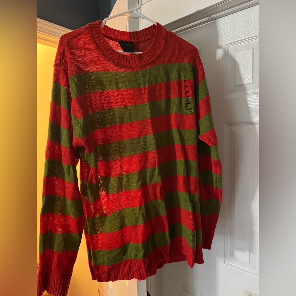 Red and Green Striped Sweater